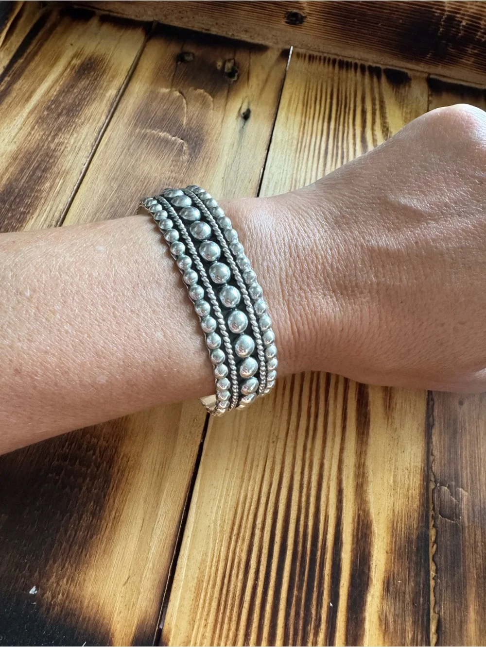 Vintage Taxco Mexico Sterling Silver Beaded Cuff